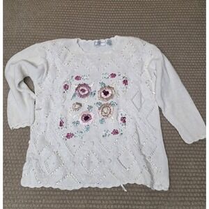 Casual Corner Sweater Medium Oversized Floral Ribbon Cottage Core Fairy Vintage
